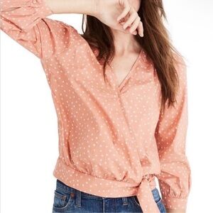 Madewell Pink Star Print Wrap Top | Size Medium